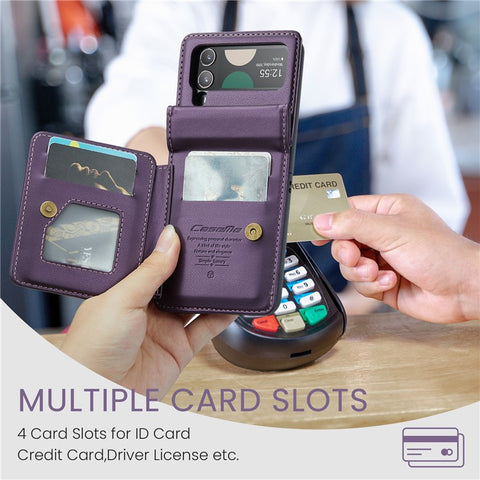 For Samsung Galaxy Z Flip4 5G Phone Case CASEME C22 Leather Back Cover with RFID Blocking Card Slots