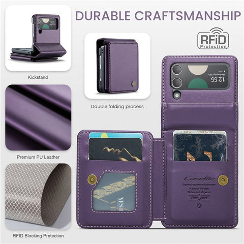 For Samsung Galaxy Z Flip4 5G Phone Case CASEME C22 Leather Back Cover with RFID Blocking Card Slots