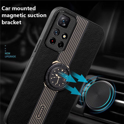 KADEM For Xiaomi Poco M4 Pro 5G  /  Redmi Note 11 5G (China) (MediaTek)  /  11T 5G  /  11S 5G Cover Leather+TPU+Acrylic Ring Kickstand Case
