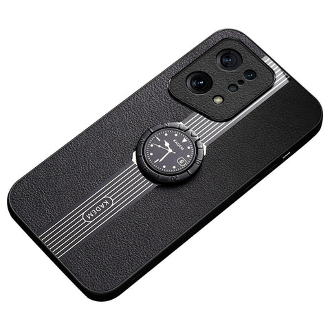 KADEM For Oppo Find X5 Case Electroplating Ring Kickstand Leather+TPU+Acrylic Phone Cover