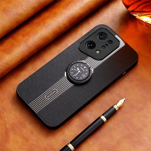 KADEM For Oppo Find X5 Case Electroplating Ring Kickstand Leather+TPU+Acrylic Phone Cover