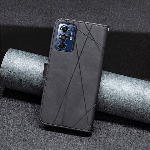 BINFEN COLOR For Motorola Moto G Play (2024) 4G Phone Cases Wallet Stand Geometry Imprint Leather Cover
