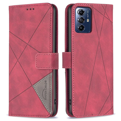 BINFEN COLOR For Motorola Moto G Play (2024) 4G Phone Cases Wallet Stand Geometry Imprint Leather Cover