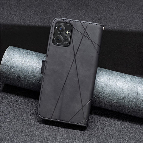 BINFEN COLOR For Motorola Moto G Power (2024) Phone Cases Wallet Stand Geometry Imprint Leather Cover