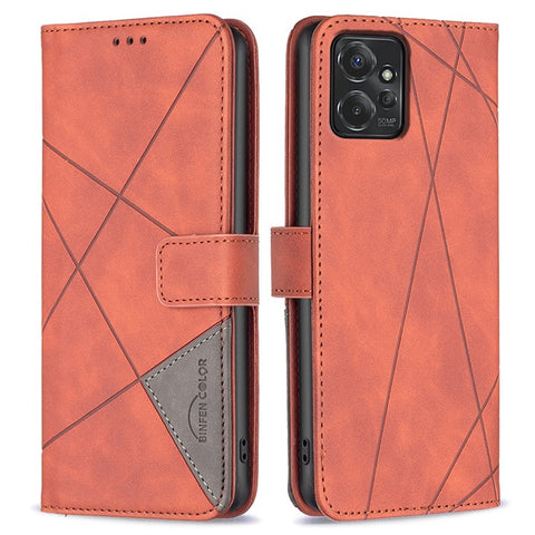 BINFEN COLOR For Motorola Moto G Power (2024) Phone Cases Wallet Stand Geometry Imprint Leather Cover