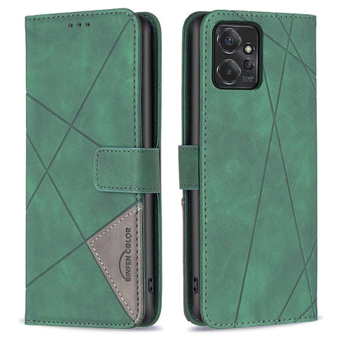 BINFEN COLOR For Motorola Moto G Power (2024) Phone Cases Wallet Stand Geometry Imprint Leather Cover
