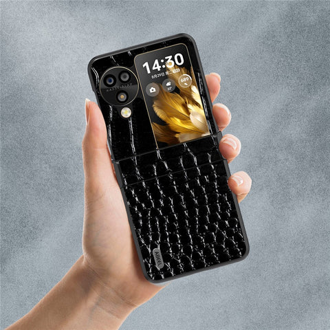 ABEEL For Oppo Find N3 Flip 5G Folding Phone Case Hinge Protection Crocodile Texture Cover