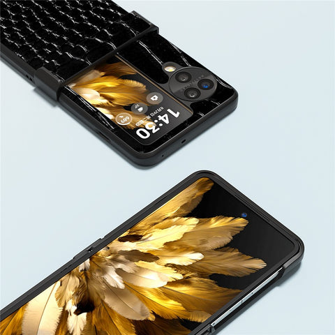 ABEEL For Oppo Find N3 Flip 5G Folding Phone Case Hinge Protection Crocodile Texture Cover