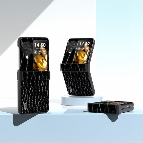 ABEEL For Oppo Find N3 Flip 5G Folding Phone Case Hinge Protection Crocodile Texture Cover