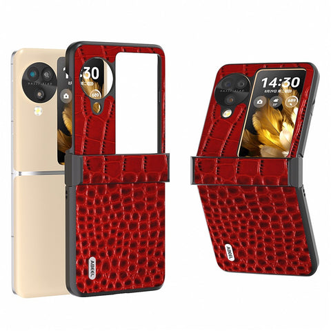 ABEEL For Oppo Find N3 Flip 5G Folding Phone Case Hinge Protection Crocodile Texture Cover