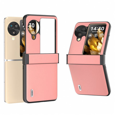 ABEEL For Oppo Find N3 Flip 5G Case Hinge Design Genuine Cow Leather+PC Phone Cover