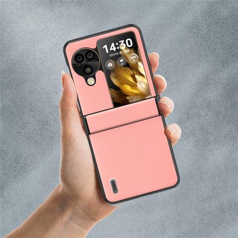 ABEEL For Oppo Find N3 Flip 5G Case Hinge Design Genuine Cow Leather+PC Phone Cover
