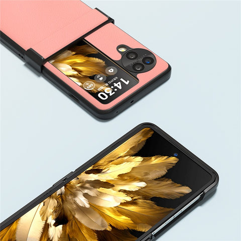 ABEEL For Oppo Find N3 Flip 5G Case Hinge Design Genuine Cow Leather+PC Phone Cover