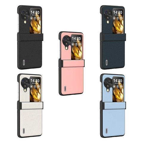 ABEEL For Oppo Find N3 Flip 5G Case Hinge Design Genuine Cow Leather+PC Phone Cover