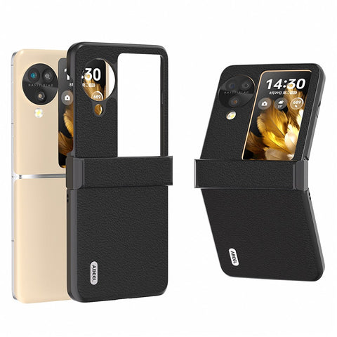 ABEEL For Oppo Find N3 Flip 5G Case Hinge Design Genuine Cow Leather+PC Phone Cover