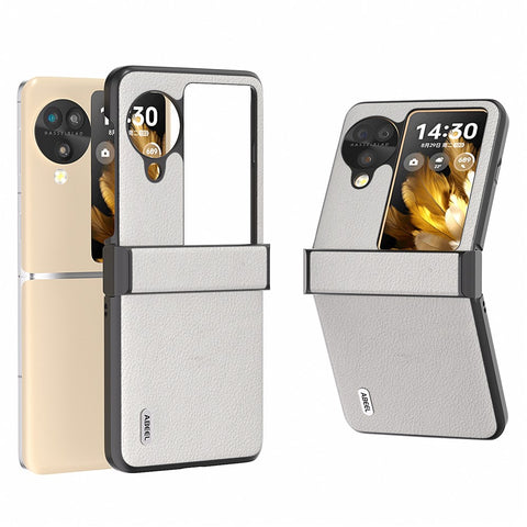 ABEEL For Oppo Find N3 Flip 5G Case Hinge Design Genuine Cow Leather+PC Phone Cover