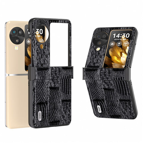 ABEEL For Oppo Find N3 Flip 5G Case 3-in-1 Genuine Cow Leather+PC Cover with Hinge