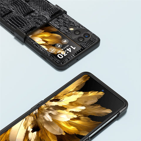 ABEEL For Oppo Find N3 Flip 5G Case 3-in-1 Genuine Cow Leather+PC Cover with Hinge