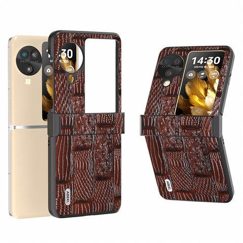 ABEEL For Oppo Find N3 Flip 5G Case 3-in-1 Genuine Cow Leather+PC Cover with Hinge