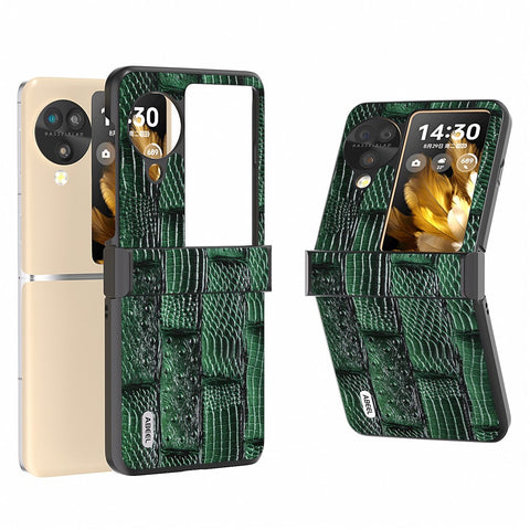 ABEEL For Oppo Find N3 Flip 5G Case 3-in-1 Genuine Cow Leather+PC Cover with Hinge