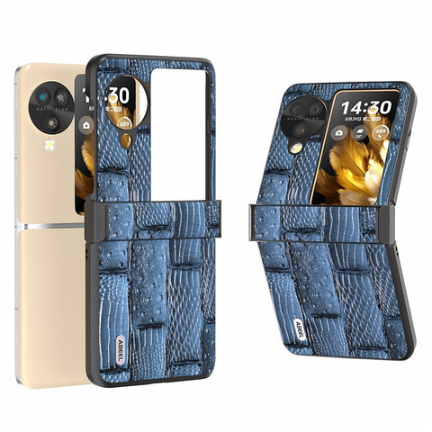ABEEL For Oppo Find N3 Flip 5G Case 3-in-1 Genuine Cow Leather+PC Cover with Hinge