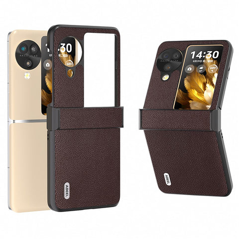 ABEEL For Oppo Find N3 Flip 5G Case Genuine Cow Leather+PC Hinge Protection Phone Cover