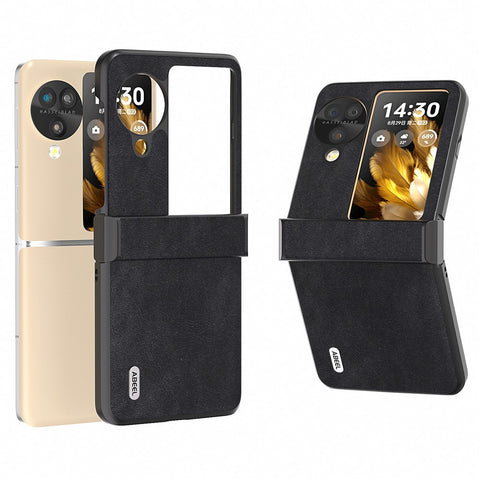 ABEEL For Oppo Find N3 Flip 5G Case Hinge Design Leather+PC Folding Phone Cover