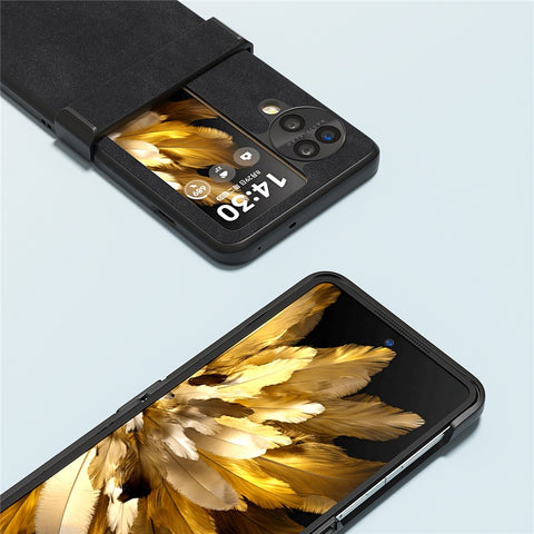 ABEEL For Oppo Find N3 Flip 5G Case Hinge Design Leather+PC Folding Phone Cover