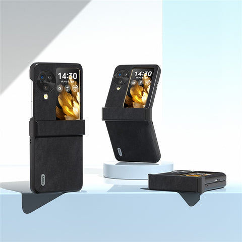 ABEEL For Oppo Find N3 Flip 5G Case Hinge Design Leather+PC Folding Phone Cover