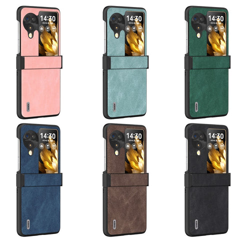 ABEEL For Oppo Find N3 Flip 5G Case Hinge Design Leather+PC Folding Phone Cover