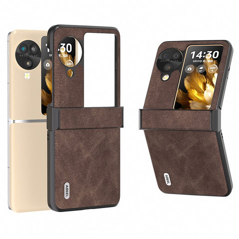 ABEEL For Oppo Find N3 Flip 5G Case Hinge Design Leather+PC Folding Phone Cover
