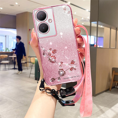 KADEM For Oppo A79 5G / A2 5G Cover Rhinestone Decor Anti-drop TPU Cell Phone Case with Strap