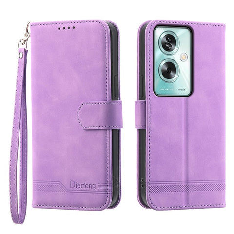 DIERFENG DF-03 For Oppo A79 5G / A2 5G Cover Lines Imprinted Flip Wallet Phone Stand Case