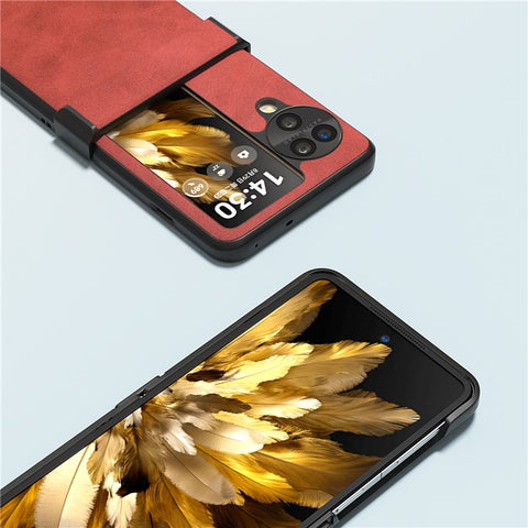 ABEEL For Oppo Find N3 Flip 5G Phone Case PU Leather Hinge Protection Cover