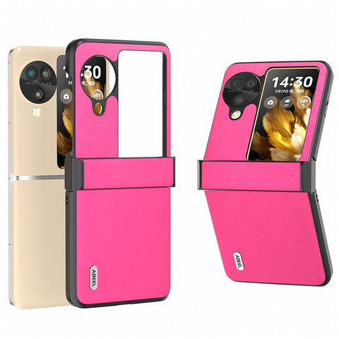 ABEEL For Oppo Find N3 Flip 5G Phone Case Hinge Protection Textured PU Leather Cover