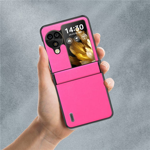 ABEEL For Oppo Find N3 Flip 5G Phone Case Hinge Protection Textured PU Leather Cover