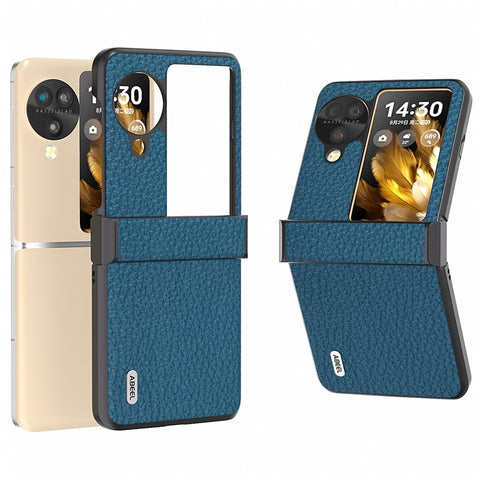 ABEEL For Oppo Find N3 Flip 5G Phone Case Genuine Cow Leather+PC Hinge Protection Cover