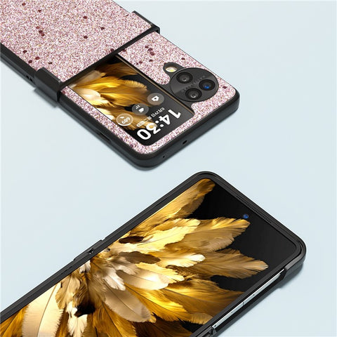 ABEEL For Oppo Find N3 Flip 5G Phone Case Glitter PU Leather Hinge Protection Cover