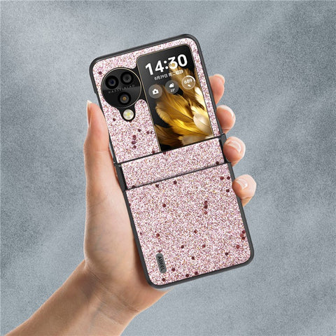 ABEEL For Oppo Find N3 Flip 5G Phone Case Glitter PU Leather Hinge Protection Cover