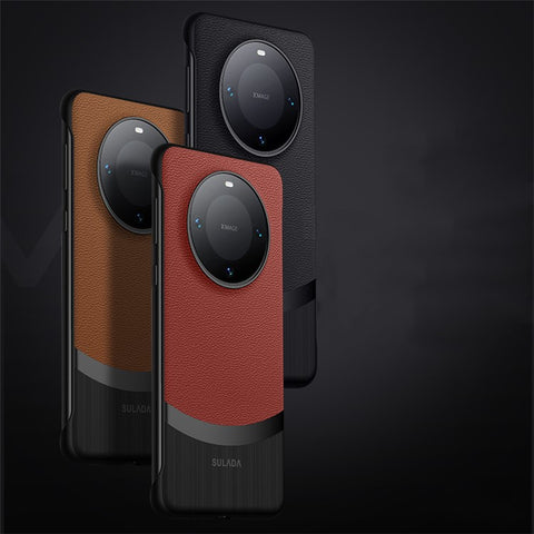 SULADA For Huawei Mate 60 Pro Slim Frameless Case Genuine Cow Leather Phone Back Cover