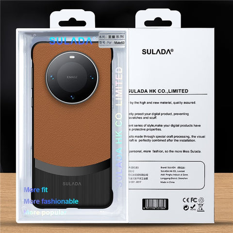 SULADA For Huawei Mate 60 Pro Slim Frameless Case Genuine Cow Leather Phone Back Cover