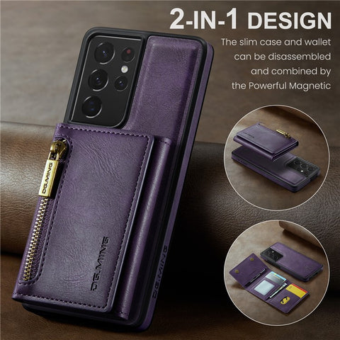 DG.MING M5 Series For Samsung Galaxy S21 Ultra 5G Phone Case Detachable Wallet Kickstand Cover