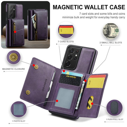 DG.MING M5 Series For Samsung Galaxy S21 Ultra 5G Phone Case Detachable Wallet Kickstand Cover