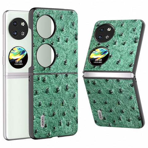 ABEEL For Huawei Pocket 2 Protective Case Genuine Cow Leather Ostrich Pattern Cover