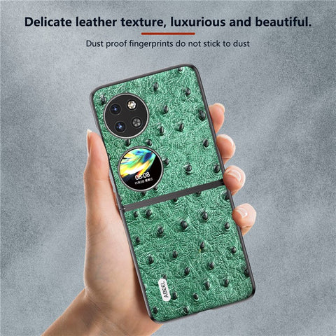 ABEEL For Huawei Pocket 2 Protective Case Genuine Cow Leather Ostrich Pattern Cover