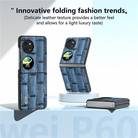 ABEEL For Huawei Pocket 2 Cell Phone Case Folding Mahjong Texture Genuine Cow Leather+PC Cover