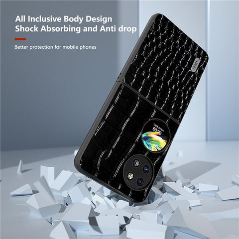 ABEEL For Huawei Pocket 2 Case Genuine Cow Leather+PC Folding Crocodile Texture Back Cover