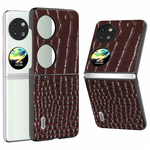 ABEEL For Huawei Pocket 2 Case Genuine Cow Leather+PC Folding Crocodile Texture Back Cover