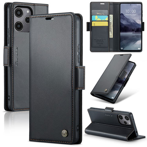 For Xiaomi Redmi 12 4G / 12 5G (Global) / Note 12R 5G / Poco M6 Pro 5G Leather Case CASEME 023 RFID Blocking 3 Card Slot Mobile Cover