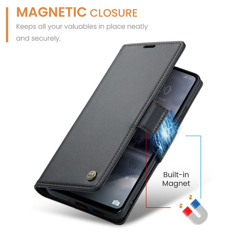 For Xiaomi Redmi 12 4G / 12 5G (Global) / Note 12R 5G / Poco M6 Pro 5G Leather Case CASEME 023 RFID Blocking 3 Card Slot Mobile Cover